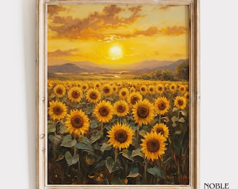 Sunflower Field Sunset Painting – Rustic Farmhouse Wall Art (Digital Download) 2629