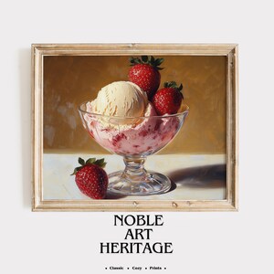 Printable Ice Cream Still Life - Rustic Vintage Style, Classic Oil Painting Wall Art, Summer Dessert Decor, Kitchen Print 594