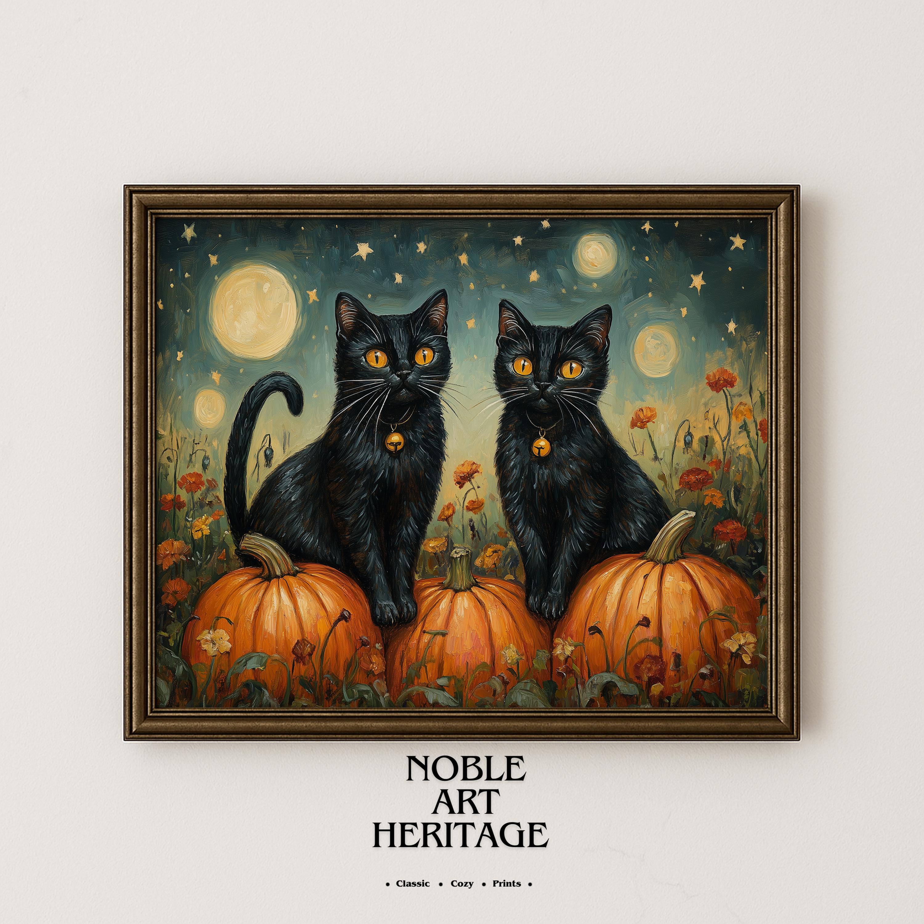 カボチャの上の黒猫 – ヴィンテージハロウィーンアートプリント