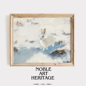 White Hare Oil Painting Printable - Vintage Animal Wall Art, Rustic Farmhouse Decor, Charming Rabbit Artwork, Cottagecore Style 583