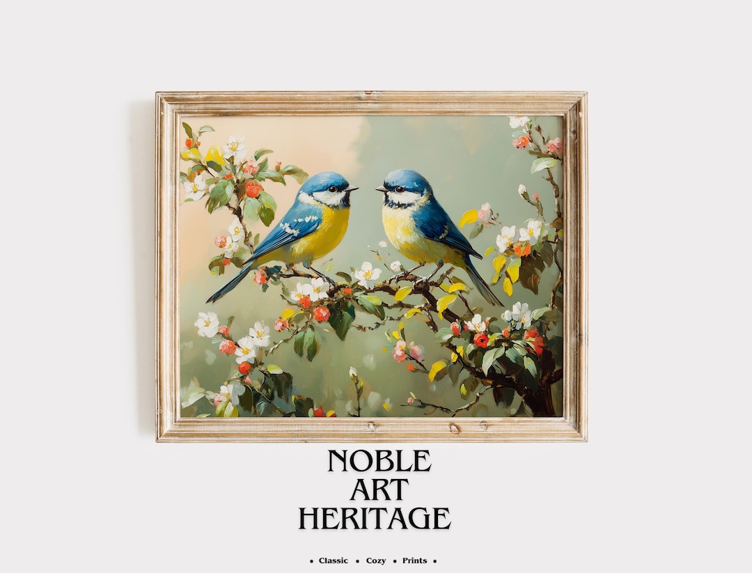 Vintage Blue Tit Bird Print - Cottagecore Spring Wall Art (digital ...