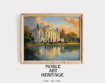 French Chateau Oil Painting Print – Vintage Landscape Wall Art (Digital Download) 4966