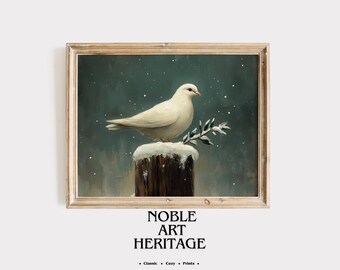 Vintage White Dove Painting – Rustic Winter Printable Art (Digital Download) 3343