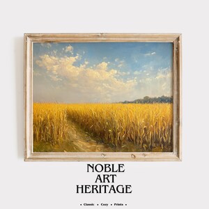 Printable Golden Cornfield Art - Rustic Farmhouse Wall Decor, Vintage Country Landscape, Autumn Harvest Scene, Digital Wall Art 89