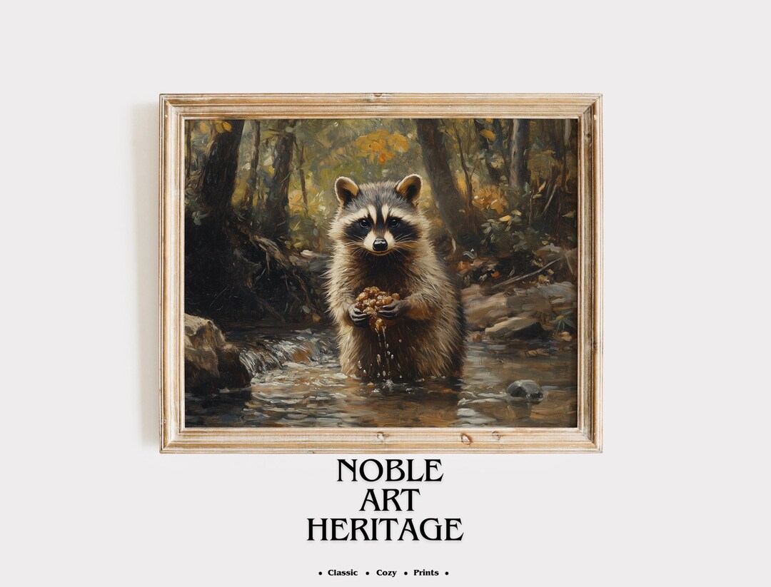 Rustic Raccoon Rustic Raccoon in Stream Art Print – Autumn Wildlife, Cottagecore ...