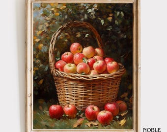 Rustic Apple Basket Oil Painting Print – Cottagecore Fall Decor (Digital Download) 2754