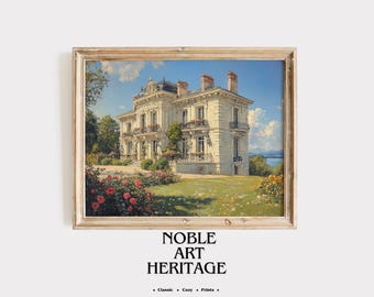 Vintage French Chateau Art Print – Elegant Estate Landscape (Digital Download) 4931