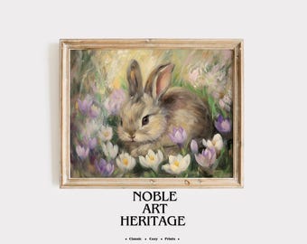 Vintage Rabbit Oil Painting Print – Cottagecore Animal Art (Digital Download) 171