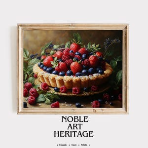 Rustic Fruit Tart Wall Art Printable - Cottagecore Kitchen Decor, Summer Berry Pie Painting, Vintage Food Print, Country Farmhouse Style 14