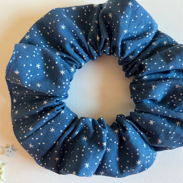 Starry night scrunchies, slate blue and white scrunchy, star gazers gift, gift astronomers, meteorologists, planetary scientists
