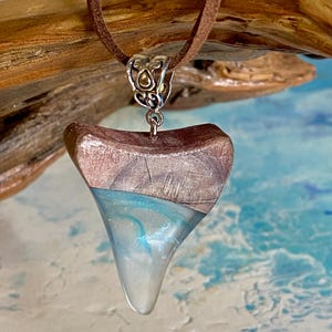 Wood and epoxy sharks tooth necklace