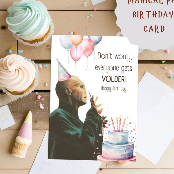 Printable birthday card Voldy, funny greeting card Voldermort, congratulations and congratulations card as dig. Download for fans of the movies/books