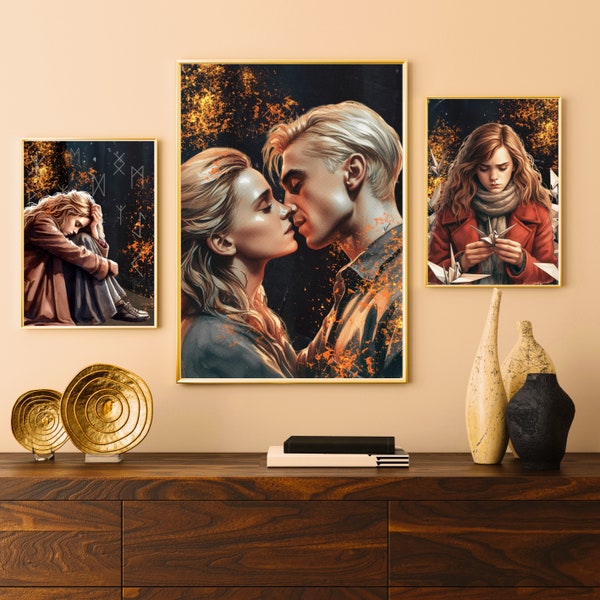 SET of 3 Dramione posters, digital download Manacled inspired wall pictures Dramione, printables Dramione, decoration witches and wizards