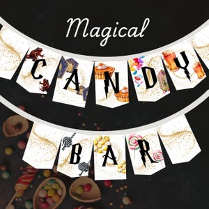 Wydrukuj Girlandę Czarodzieja Candy Bar, Proporczyk Honey Pot, Baner ślubny, Łańcuch proporczyków Czarodzieja, Magiczny proporczyk do dekoracji przyjęcia urodzinowego