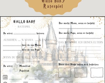 Printable baby shower guessing game "Hello Baby" in magic look, magician game baby shower, HP baby shower game to print, party game magician