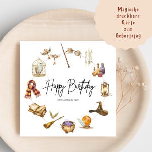 Biglietto d'auguri stampabile HP, procedura guidata magica per biglietti d'auguri, biglietto d'auguri come scavo. Scarica, quadrato di carte stampabili ad acquerello