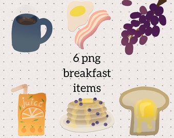 a set of 6 png clipart breakfast items