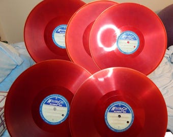 Vintage Wilcox-Gay Recordio doorschijnend rood 78-toerenplaten, set van 5, ca. 1950s Home Recordings