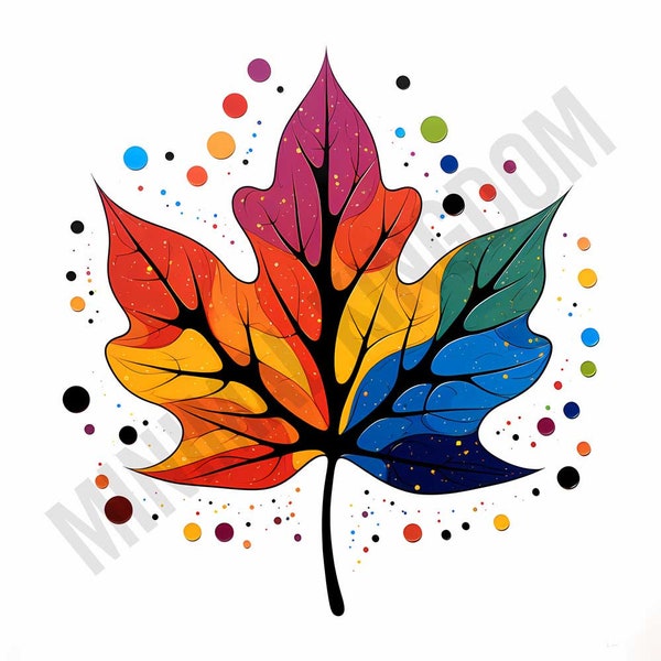 Funky maple leaf. Digital art, hi-res, tattoo, logo, clipart, cricut, Canada. Commercial use. Instant download. 4000px PNG.
