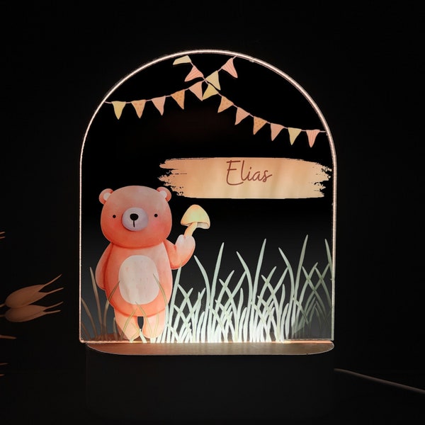 Lámpara LED personalizada para niños nombre lámpara para niños Lámpara de oso de peluche Lámpara para niños con placa de nombre personalizada Regalo personalizado Regalo personalizado de lámpara para bebés