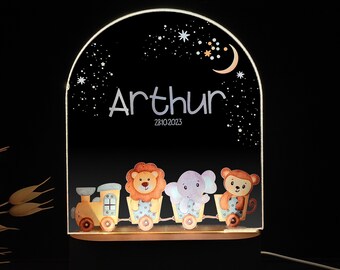 Lampe animaux mignons dans le train veilleuse personnalisée pour bébé lampe de nuit animaux mignons lampe de nuit personnalisée cadeau chambre d'enfant cadeau bébé cadeau naissance