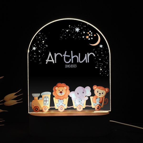 Lindos animales en lámpara de tren Nombre personalizado luz nocturna para bebé lindo animal lámpara de noche lámpara de noche personalizada niños habitación regalo bebé regalo nacimiento