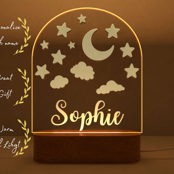 Personalized night light for baby stars moon clouds sky baby gift birth night light kids Led Baby Lamp custom name decorated nightlight lamp
