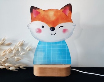 Little Fox Baby night lamp Gift, Custom LED Table Lamp for Kids with Wooden Base Kids Night Light Handcrafted Nursery Decor Animal Lamp