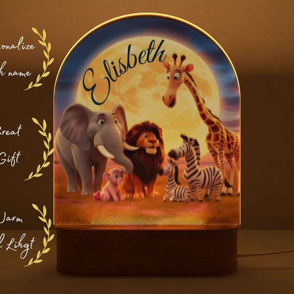 Custom Personalized Gift for baby Led Lamp kids Bedroom decoration nursery african animals Savanna birthday gift night light custom Lamp
