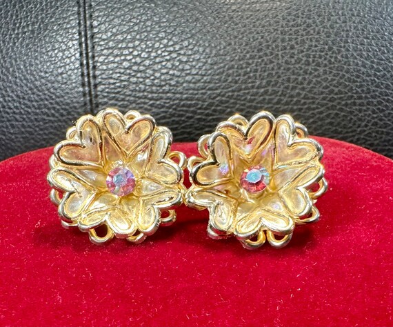 Vintage signed Coro two layer, heart flower earri… - image 6