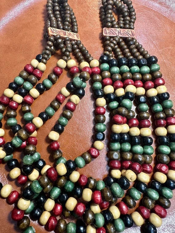 Wood beaded multicolored BoHo necklace, 30 inches 