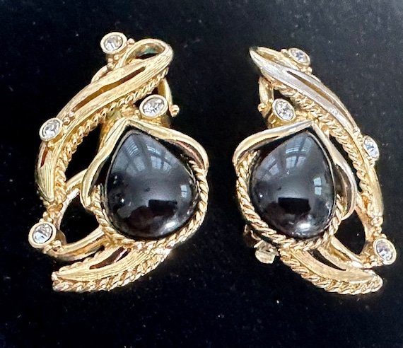 Barrera signed for AVON Earrings gold with black … - image 1