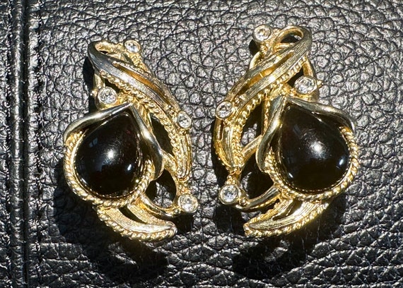 Barrera signed for AVON Earrings gold with black … - image 4
