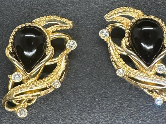 Barrera signed for AVON Earrings gold with black … - image 8