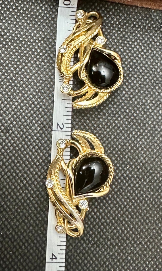 Barrera signed for AVON Earrings gold with black … - image 3