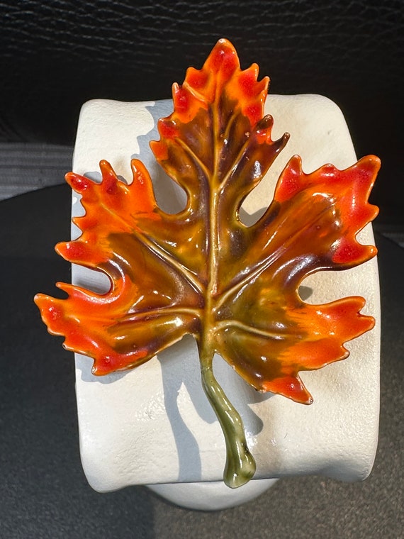 HAR signed, orange leaf brooch - image 6