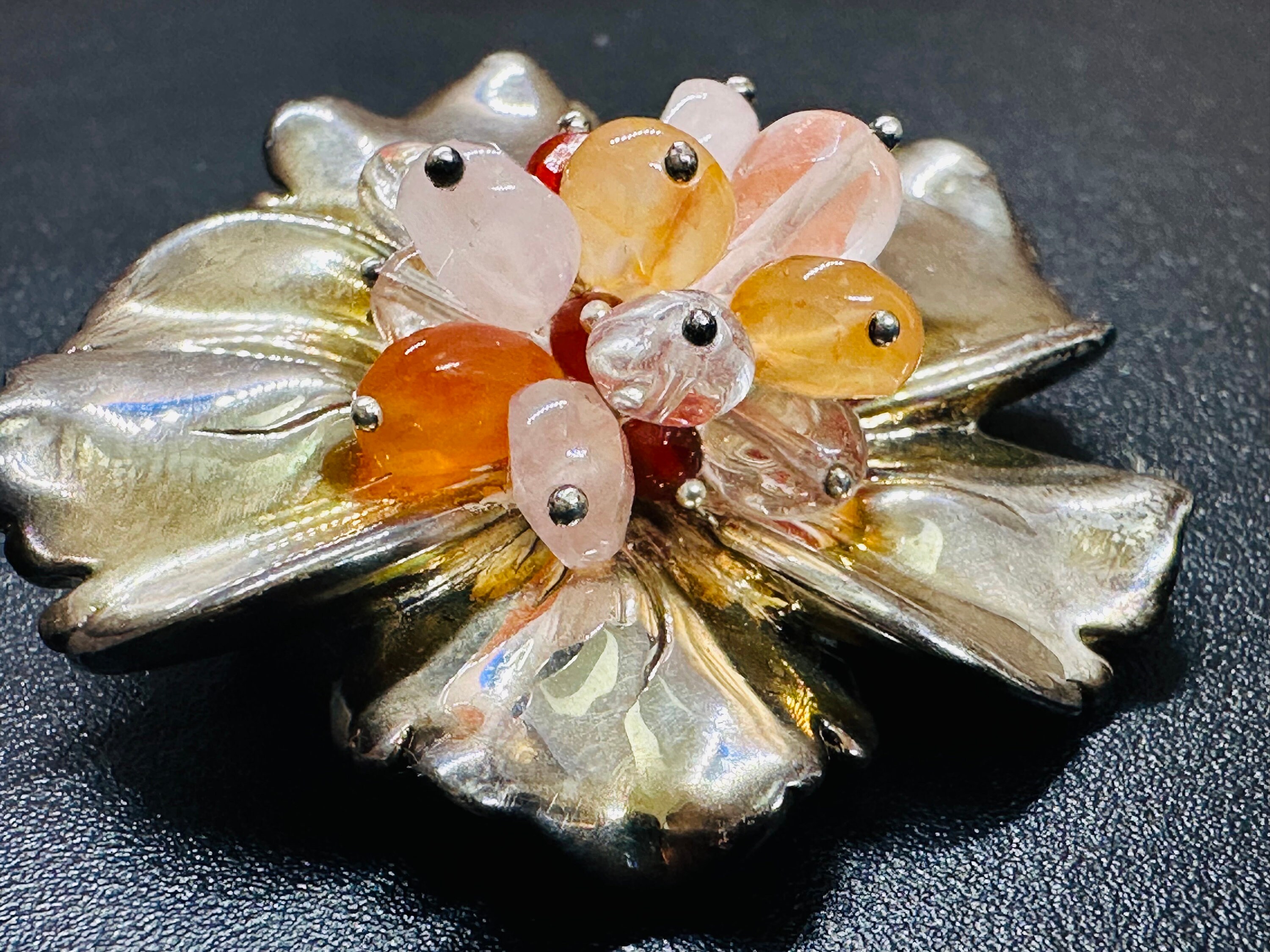 THAILAND STERLING ブローチ Vintage Thai Sterling Silver Flower Brooch /pendant-marked