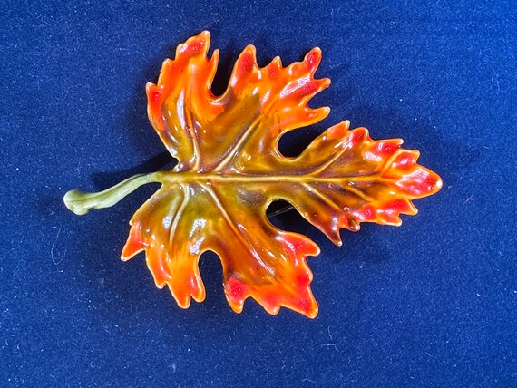 HAR signed, orange leaf brooch - image 2