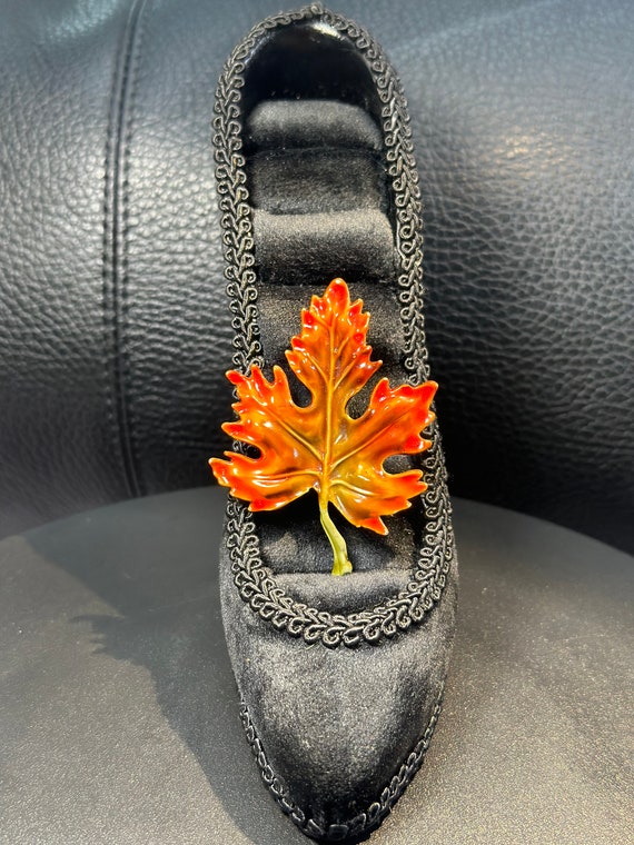 HAR signed, orange leaf brooch - image 8