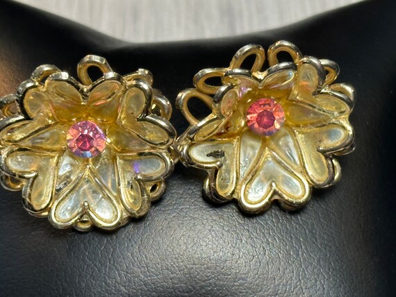 Vintage signed Coro two layer, heart flower earri… - image 3