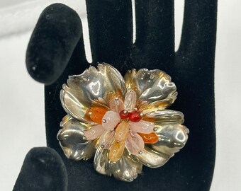 THAILAND STERLING ブローチ Vintage Thai Sterling Silver Flower Brooch /pendant-marked