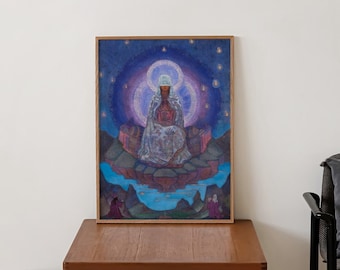 Moeder van de wereld 1937 Nicholas Roerich | Agni Yoga print, spiritueel leven kunst aan de muur, meditatie poster, christelijke symboliek schilderij