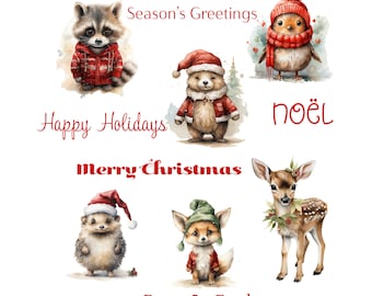 クリスマス動物クリップアート：森のPNGとSVG（デジタルダウンロード）