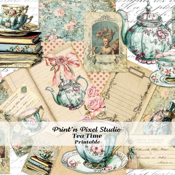 French Tea Time Junk Journal Collection, Marie Antoinette, Digital Download- Printables for Journaling and Mixed Media Art