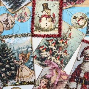 32 pièces imprimables de la collection Ephemera de Noël, journal indésirable, style vintage, père Noël, anges, renne Rudolph, bonhomme de neige, cardinal
