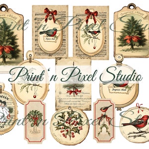 Vintage French Christmas - Add On - Kleine Größe Tags und Karten für die Herstellung von Weihnachtsephemera und Geschenkkarten, Geschenkanhänger