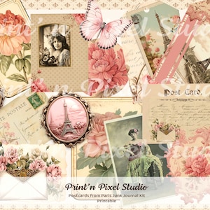 Postcards From Paris Vintage Paper and Ephemera Collection - Digital Download- Printables for Journaling and art