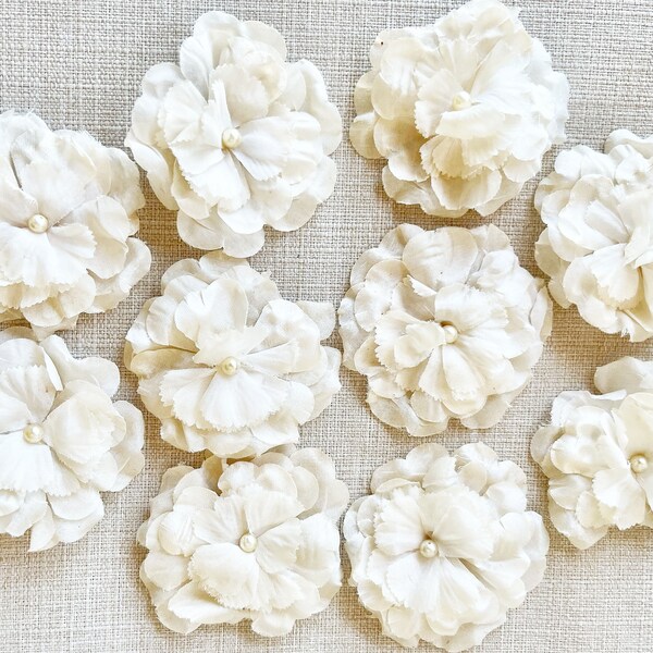 Vintage  Millinery Flowers. Antique White - Vintage Pearl Accent - Junk Journal Embellishments - Mixed Media - Set Of Two