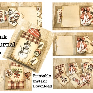 Rustic Christmas Junk Journal Kit, Christmas Gift Tags, Gingerbread Man, Gift, Book, Printable, Digital Download, Christmas Card