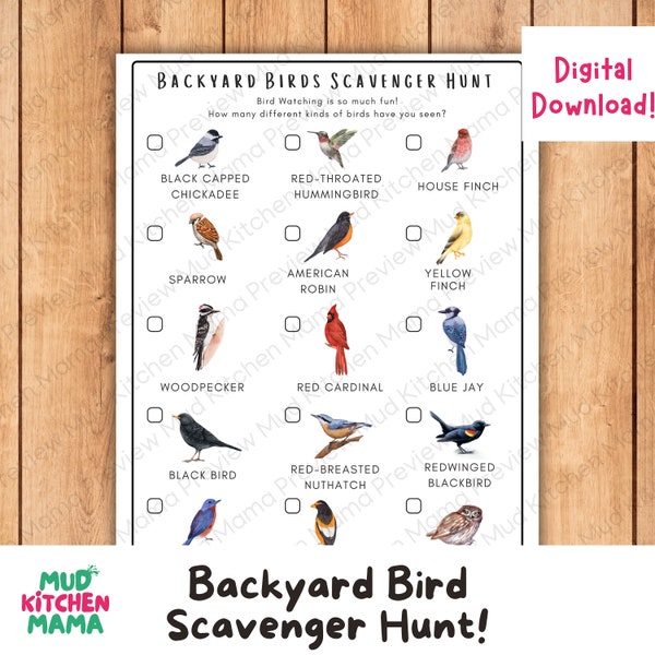 Bird Scavenger Hunt for Kids, Outdoor Activity and Nature Study for Creative Learning, Home School, Forest Schools, Montessori and Preschool